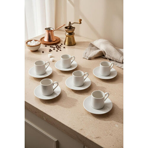 Bambum Naz 6 Kişilik Kahve Fincan Takımı Beyaz Bambum Naz 6 Kişilik Kahve Fincan Takımı Beyaz
