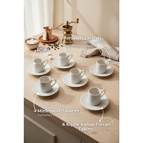 Bambum Naz 6 Kişilik Kahve Fincan Takımı Beyaz