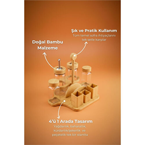 Bambum Mima Peçetelik Ve Baharatlıklı 2'li Yağdanlık Seti Küçük