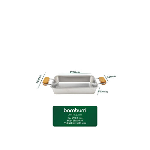 Bambum Cesta Bambu Kulplu Çelik Sunum Tepsisi
