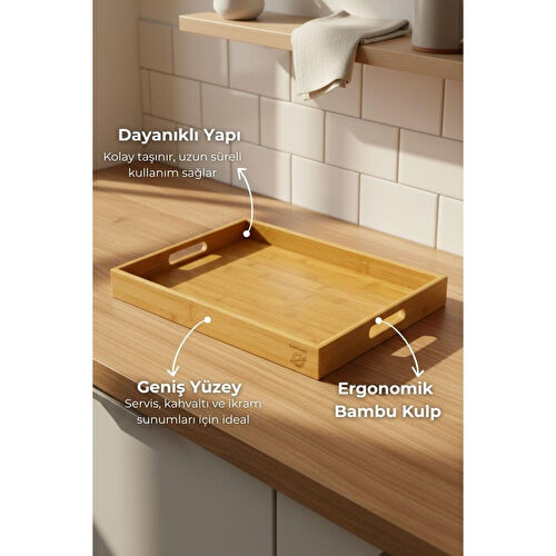 Bambum Lara - Bambu Desenli Tepsi