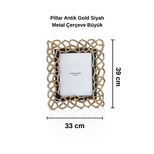 Cornella Pillar Antik Gold Siyah Metal Çerçeve Büyük En:33cm X Boy:39 Cm