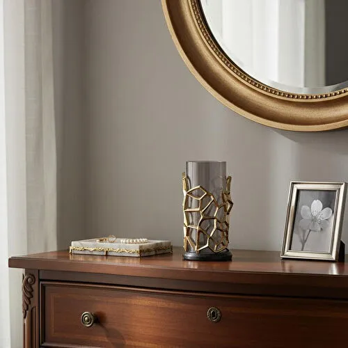 Cornella Pillar Antik Gold Gri Ombreli Cam Mumluk Küçük Ağız :11 Cm X Boy:25 Cm