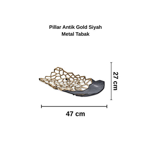 Cornella Pillar Antik Gold Siyah Metal Tabak En:27 Cm X Boy:47 Cm