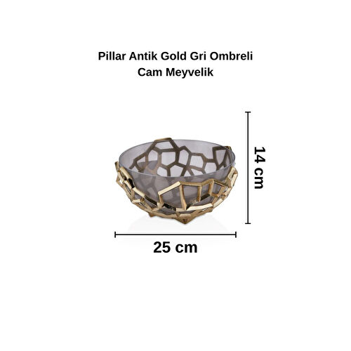 Cornella Pillar Antik Gold Gri Ombreli Cam Meyvelik Çap:25 Cm X Boy:14 Cm