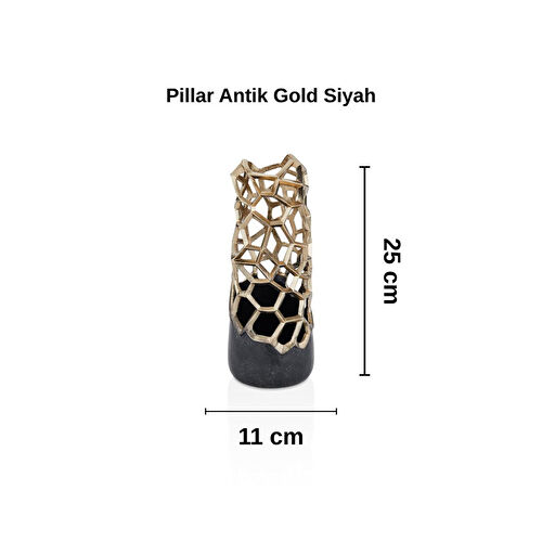 Cornella Pillar Antik Gold Siyah Metal Vazo Ağız:11 Cm X Boy:25 Cm