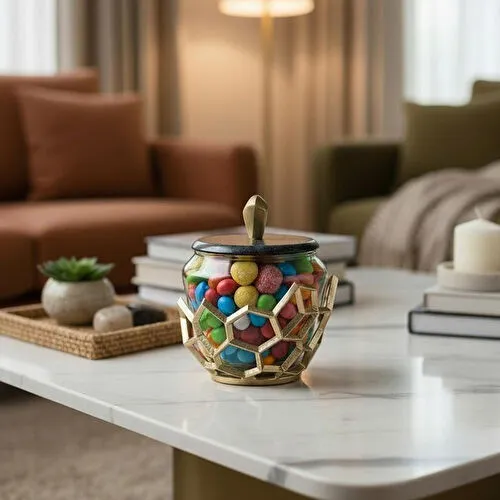 Cornella Pillar Antik Gold Gri Ombreli Cam Kavanoz Küçük Ağız:11 Cm X Boy:15 Cm X Tümü:19 Cm