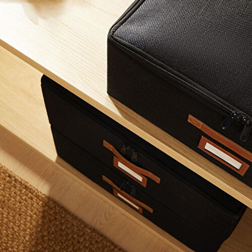 Ocean Home Textile 3'lü Siyah Renk Jüt Destekli Kutu Hurç Set 45 X 55 X 18 Cm