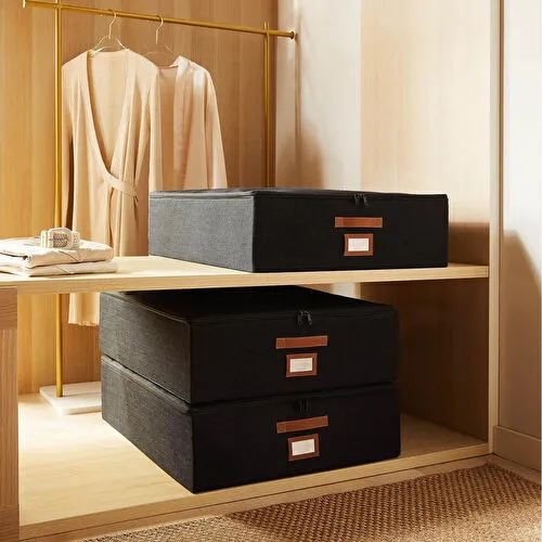 Ocean Home Textile 3'lü Siyah Renk Jüt Destekli Kutu Hurç Set 55 X 70 X 18 Cm