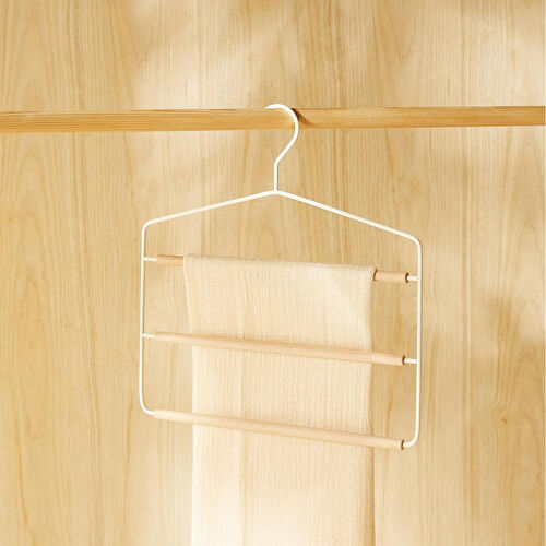 Ocean Home Textile 3 Katlı Ahşap Destekli Mat Beyaz Renk Metal Giysi Askısı 32 X 36.5 X 0.47 Cm