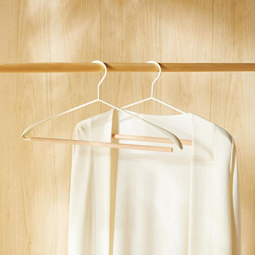 Ocean Home Textile 2'li Ahşap Destekli Omuz Formlu Mat Beyaz Renk Metal Giysi Askısı 21.5 X 42 X 0.5 Cm