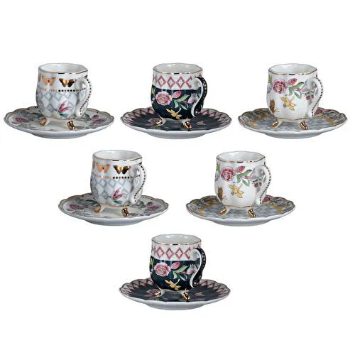 Lucky Art Evelyn Bone 6li Ayakli Kahve Fincani Seti