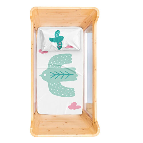 Itsy Bitsy Kids Bird Of Life Bebek Çarşaf Seti, Mint Yeşili, 80x140cm