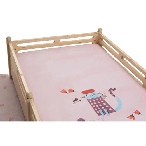 Itsy Bitsy Kids Kitty Of Queens Pamuk Saten Pembe Çocuk Çarşaf Seti 90x190cm