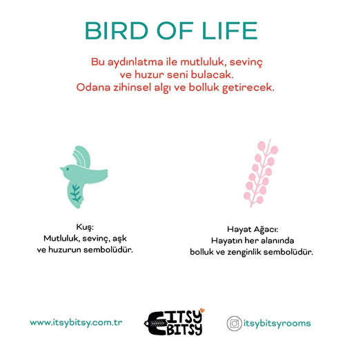 Itsy Bitsy Kids Bird Of Life Başucu Aydınlatma Başlığı , Mint Yeşili, 16x20cm