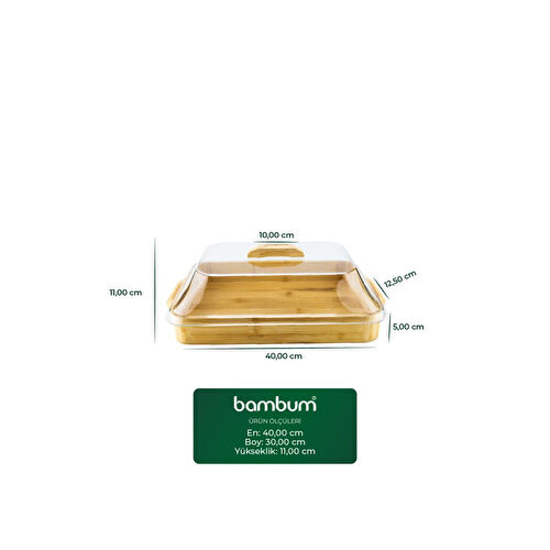 Bambum Modica Akrilik Kapaklı Bambu Kek Fanusu Dikdörtgen Büyük