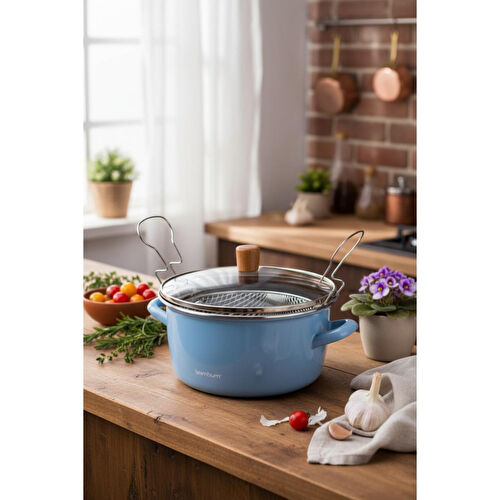 Bambum Nostalji Kızartma Tenceresi Mavi 22 Cm