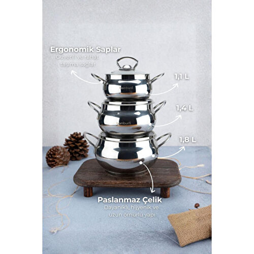 Bambum Rose Küre 6 Parça Derin Tencere Takımı B4247