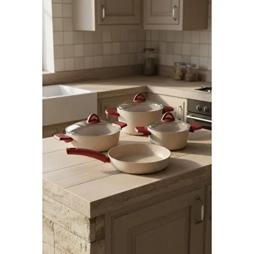 Bambum Pluto 7 Parça Granit Tencere Seti Krem