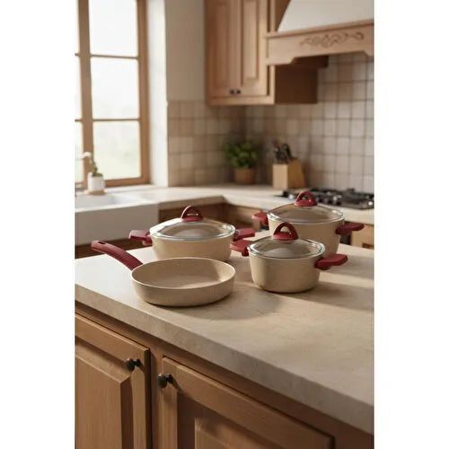 Bambum Pluto 7 Parça Granit Tencere Seti Krem Bambum Pluto 7 Parça Granit Tencere Seti Krem