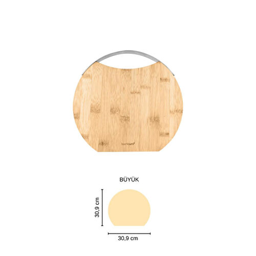 Bambum Zoe Çelik Kulplu Kesme Tahtası Yuvarlak