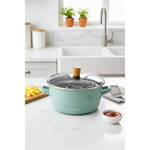 Bambum Nostalji Kızartma Tenceresi Açık Yeşil 22 Cm