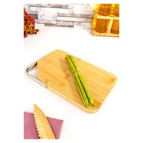 Bambum Zoe Çelik Kulplu Kesme Tahtası Dikdörtgen