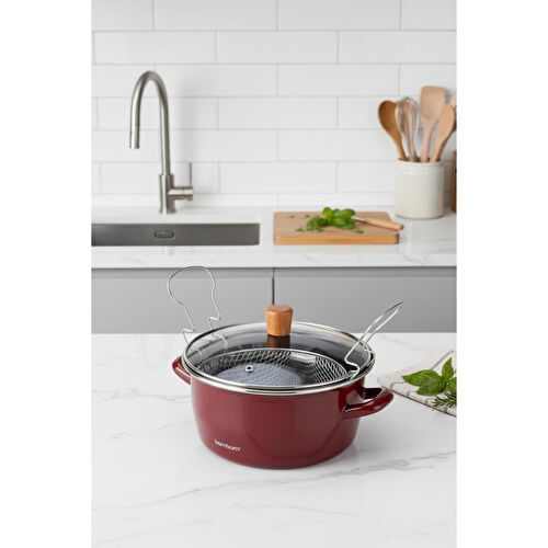 Bambum Nostalji Kızartma Tenceresi Bordo 22 Cm