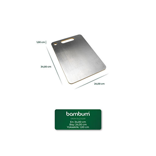 Bambum Stan Çift Yüzey Bambu Ve Çelik Kesme Tahtası Büyük