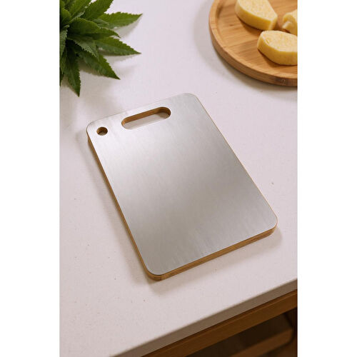 Bambum Stan Çift Yüzey Bambu Ve Çelik Kesme Tahtası Büyük