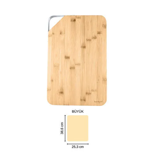 Bambum Zoe Çelik Kulplu Kesme Tahtası Dikdörtgen