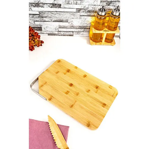 Bambum Zoe Çelik Kulplu Kesme Tahtası Dikdörtgen