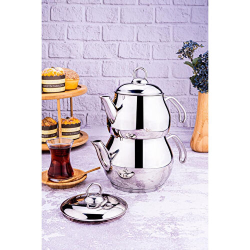 Bambum Solid - Çelik Kulplu Çelik Çaydanlık Takımı