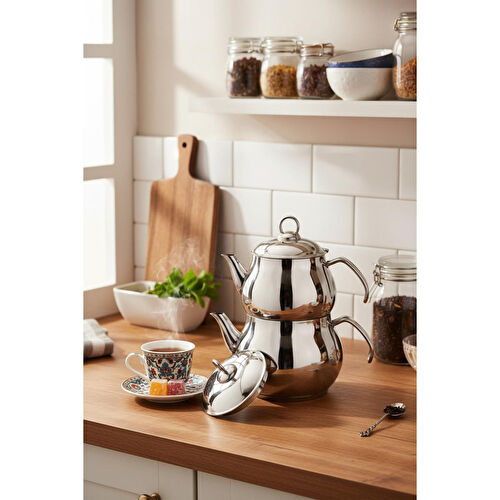 Bambum Solid - Çelik Kulplu Çelik Çaydanlık Takımı