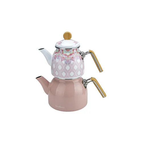 Bambum Unique Bambu Kulplu Emaye Çaydanlık Takımı Pembe