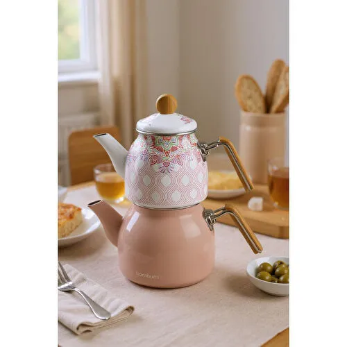 Bambum Unique Bambu Kulplu Emaye Çaydanlık Takımı Pembe