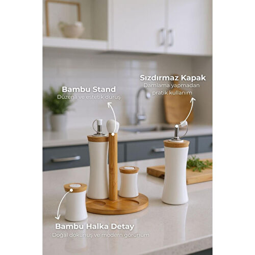 Bambum Fiago Bambu Standlı Yağlık Sirkelik Tuzluk Ve Biberlik