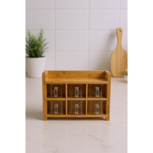 Bambum Tier Bambu Cam 6'lı Baharatlık Seti