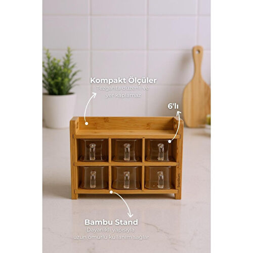 Bambum Tier Bambu Cam 6'lı Baharatlık Seti
