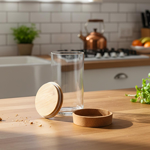 Bambum Corki Mantar Altlıklı Cam Saklama Kabı 950ml Bambum Corki Mantar Altlıklı Cam Saklama Kabı 950ml