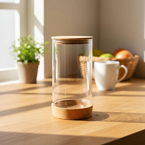 Bambum Corki Mantar Altlıklı Cam Saklama Kabı 950ml