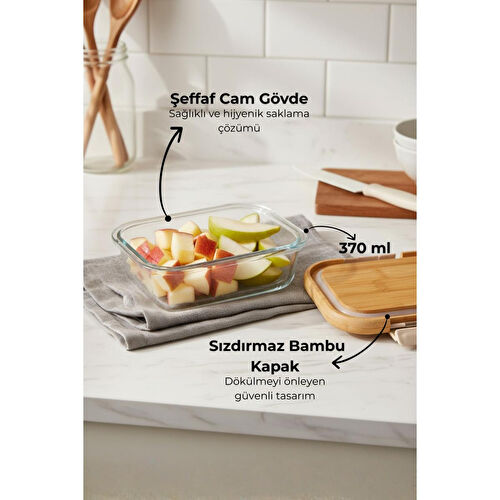 Bambum Satina Kilitli Cam Saklama Kabı 370 Ml