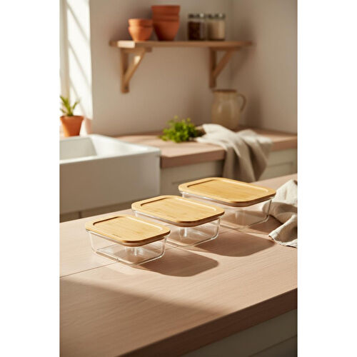 Bambum Lavi Dikdörtgen 3'lü Set Bambu Saklama Kapları Bambum Lavi Dikdörtgen 3'lü Set Bambu Saklama Kapları