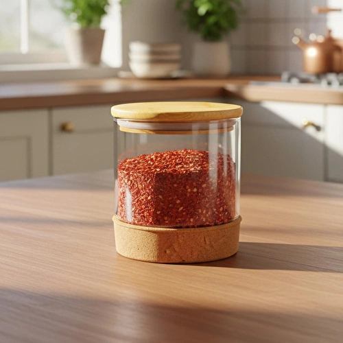 Bambum Corki - Mantar Altlıklı Cam Saklama Kabı 550 Ml Bambum Corki - Mantar Altlıklı Cam Saklama Kabı 550 Ml