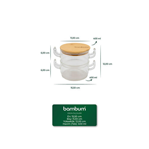 Bambum Modena 2'li Bambu Kapaklı Cam Saklama Kabı Bambum Modena 2'li Bambu Kapaklı Cam Saklama Kabı