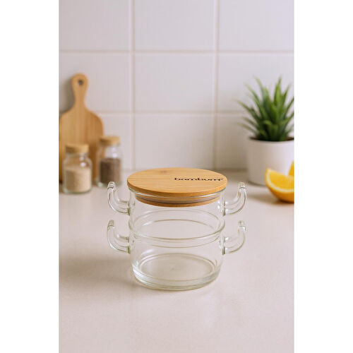 Bambum Modena 2'li Bambu Kapaklı Cam Saklama Kabı