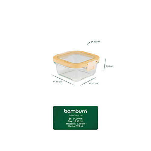 Bambum Poira Cam Kapaklı Kilitli Cam Saklama Kabı 520 Ml
