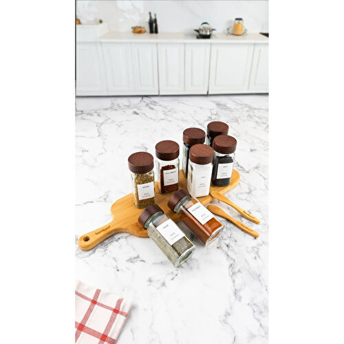 Bambum Ping Akasya Kapaklı 12'li Baharatlık Seti