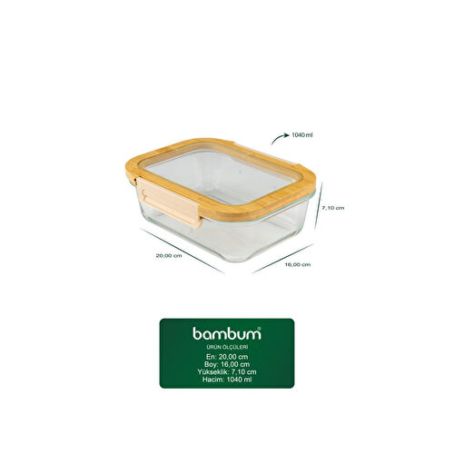 Bambum Moira Cam Kapaklı Kilitli Cam Saklama Kabı 1040 Ml