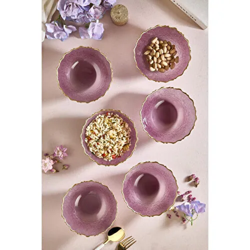 Lora Bianca Goblen Mürdüm 6 Parça 15 Cm Cam Salata/çorba/çerez Kasesi Seti Mürdüm